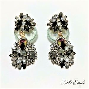 GE22 | Royal Black White Dangle Statement Earrings